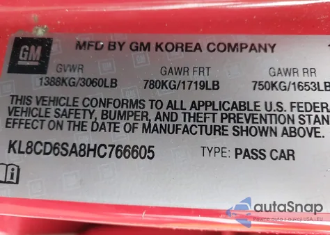 2017 Chevrolet Spark 1Lt Cvt из США, поврежденный, VIN KL8CD6SA8HC766605